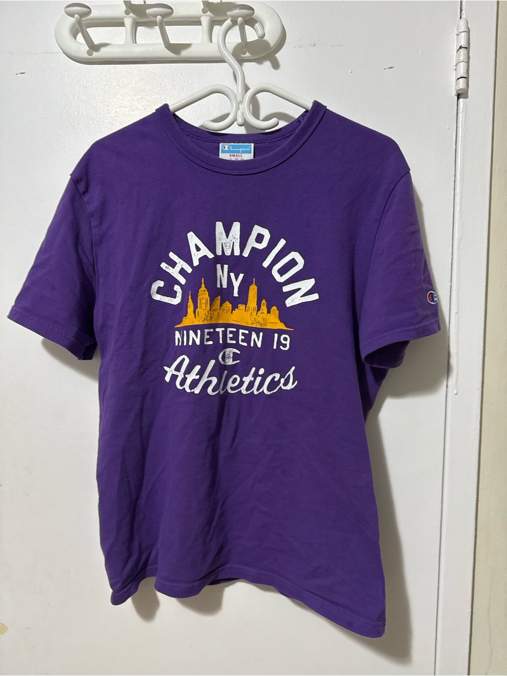 Champion Purple Crewneck Tee with Branded Neck Tag